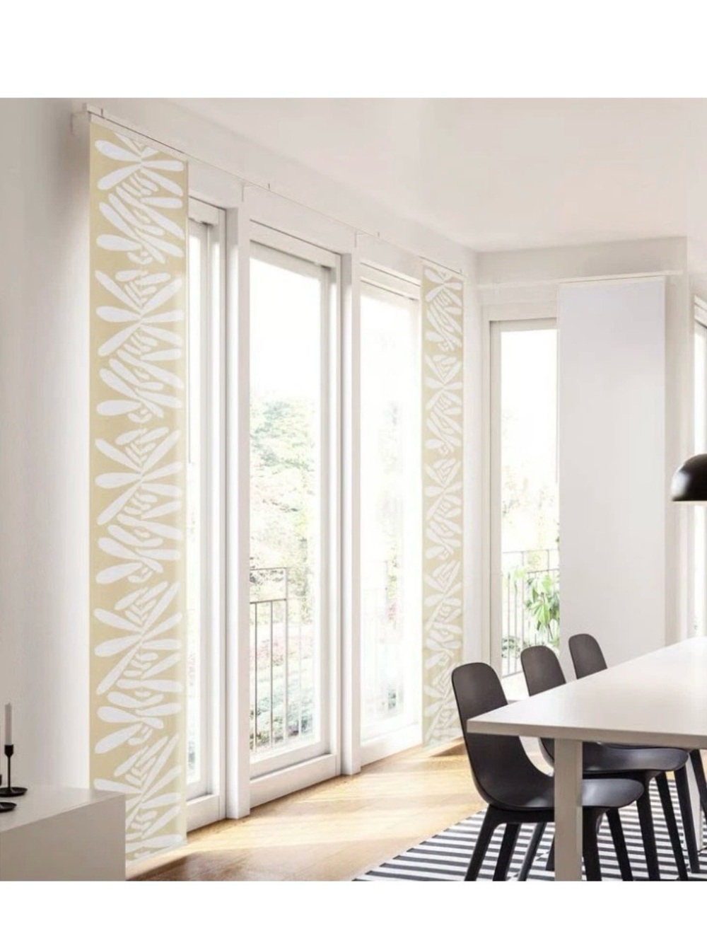 Set of 2 - Ikea RONNVARMAL Panel Curtain Blind Beige/White Leaves 24" x 118"
